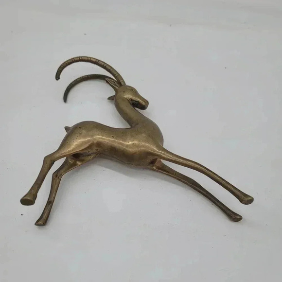 Vintage Brass Gazelle Antelope Impala Deer Statue curved Antlers Self Standing - Picture 5 of 11